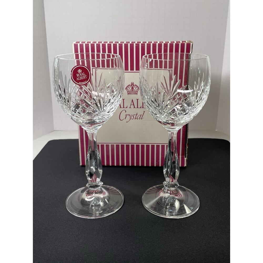 Vintage 1992 Made in Germany Royal Albert Crystal Wine Goblet Glasses New in Box